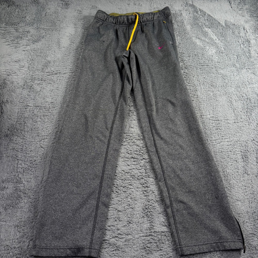 Nike Therma-FIT Livestrong Gray Heather Sweatpants Womens Small Pink Logo Zipper